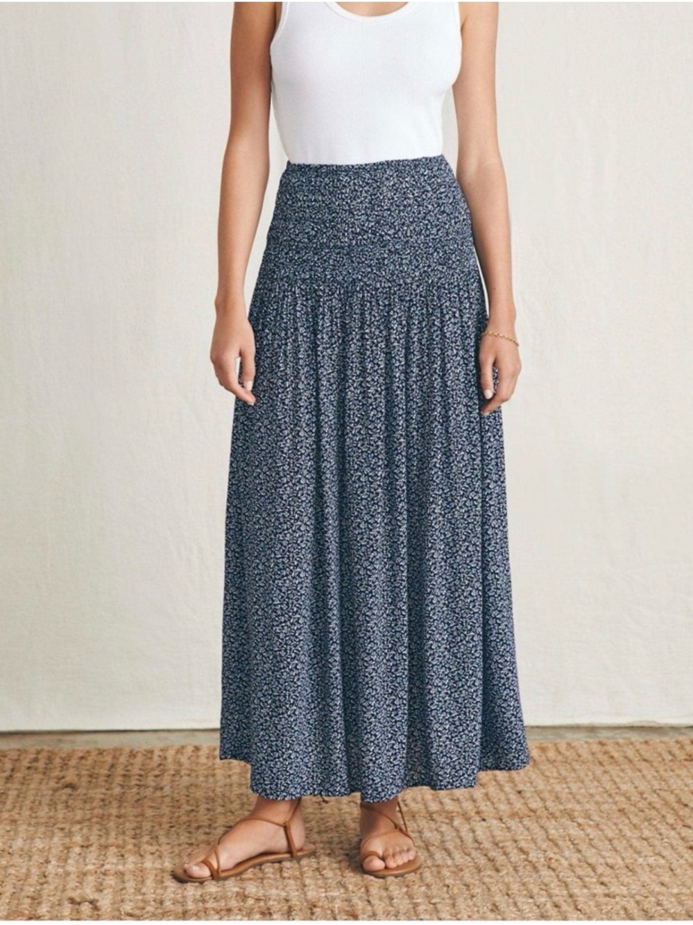 Faherty Alisee Maxi Skirt Navy Riverton Ditsy Size Small